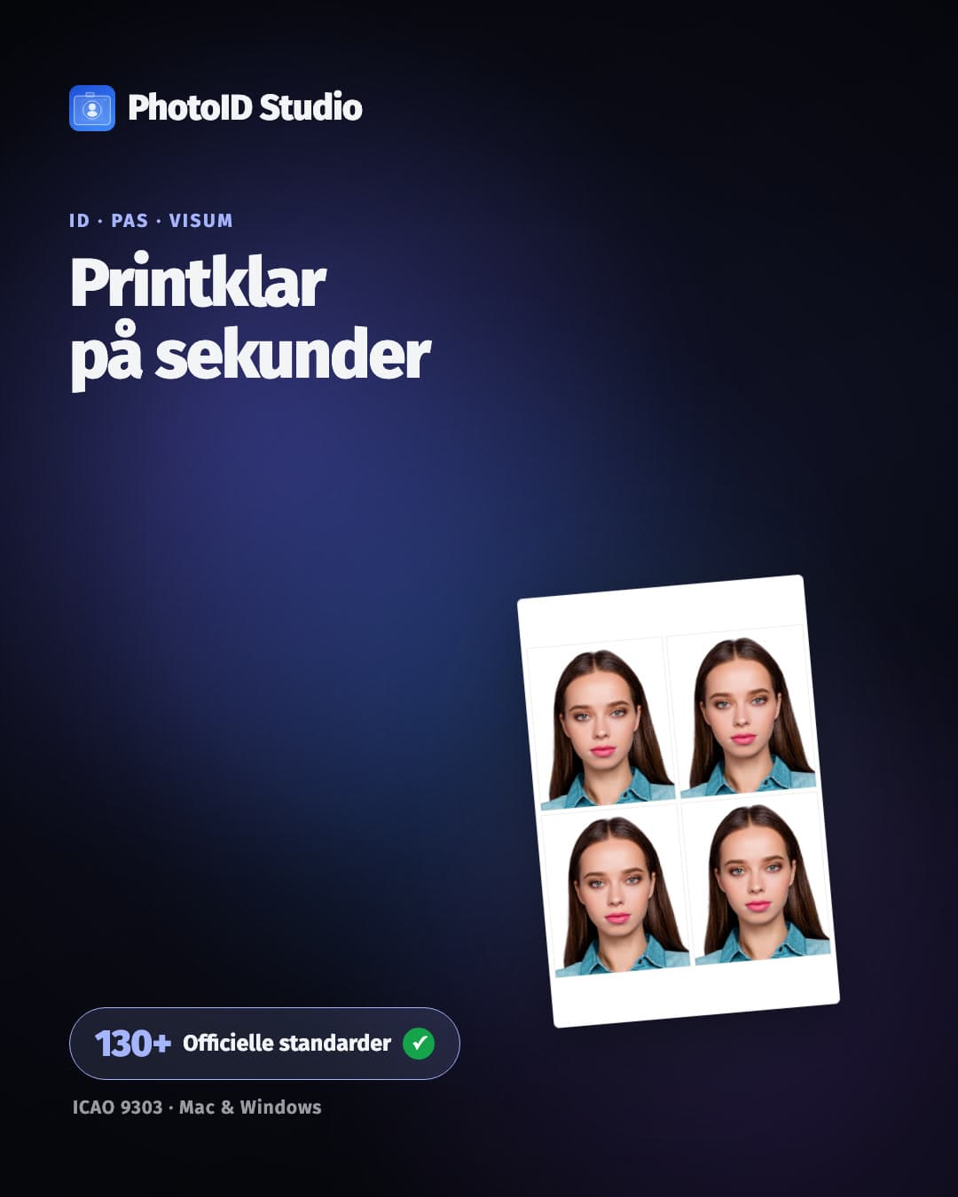 PhotoID Studio-grænsefladen, der beskærer et ID-billede efter en landeskabelon