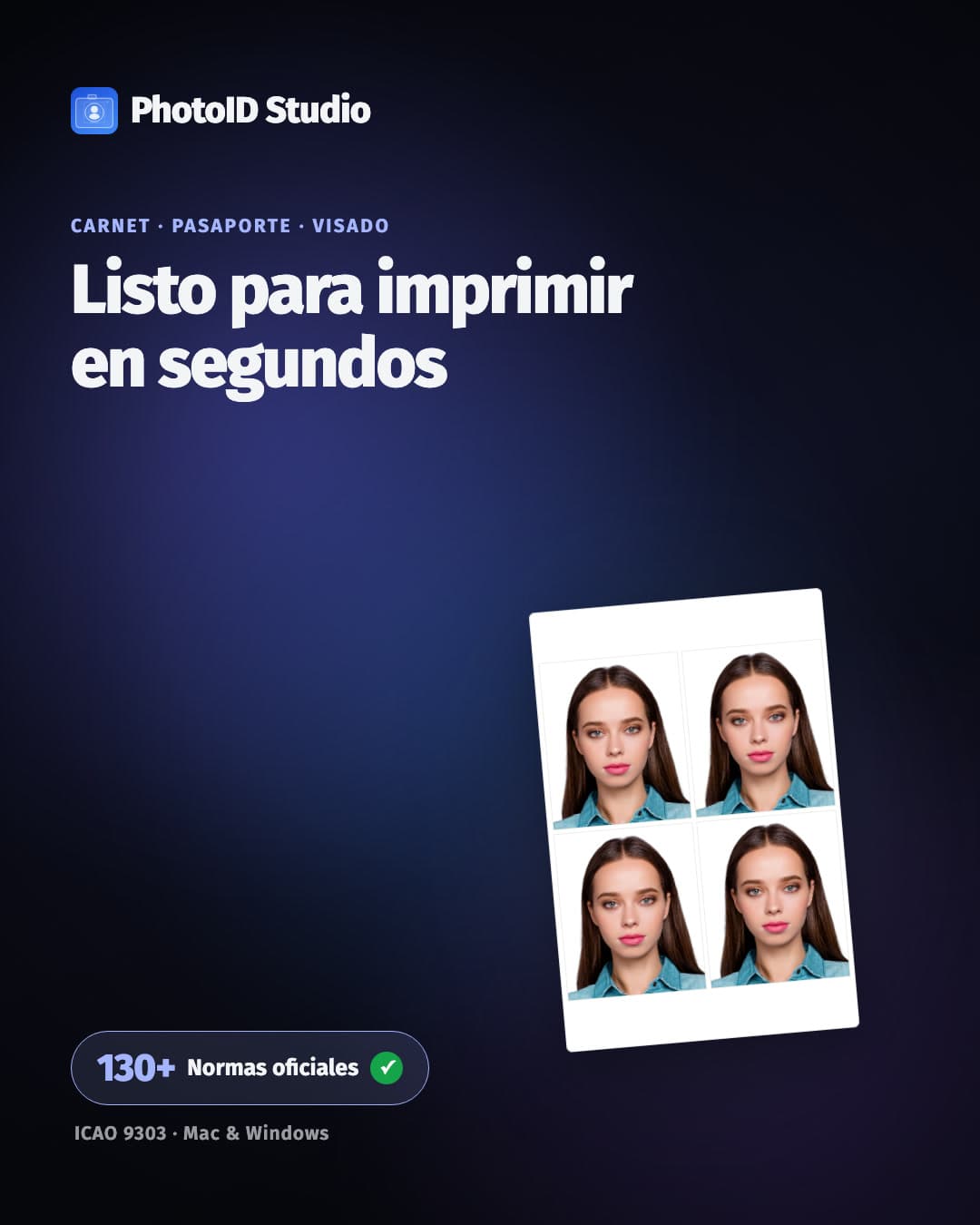 La interfaz de PhotoID Studio recortando una foto de carnet según la plantilla de un país