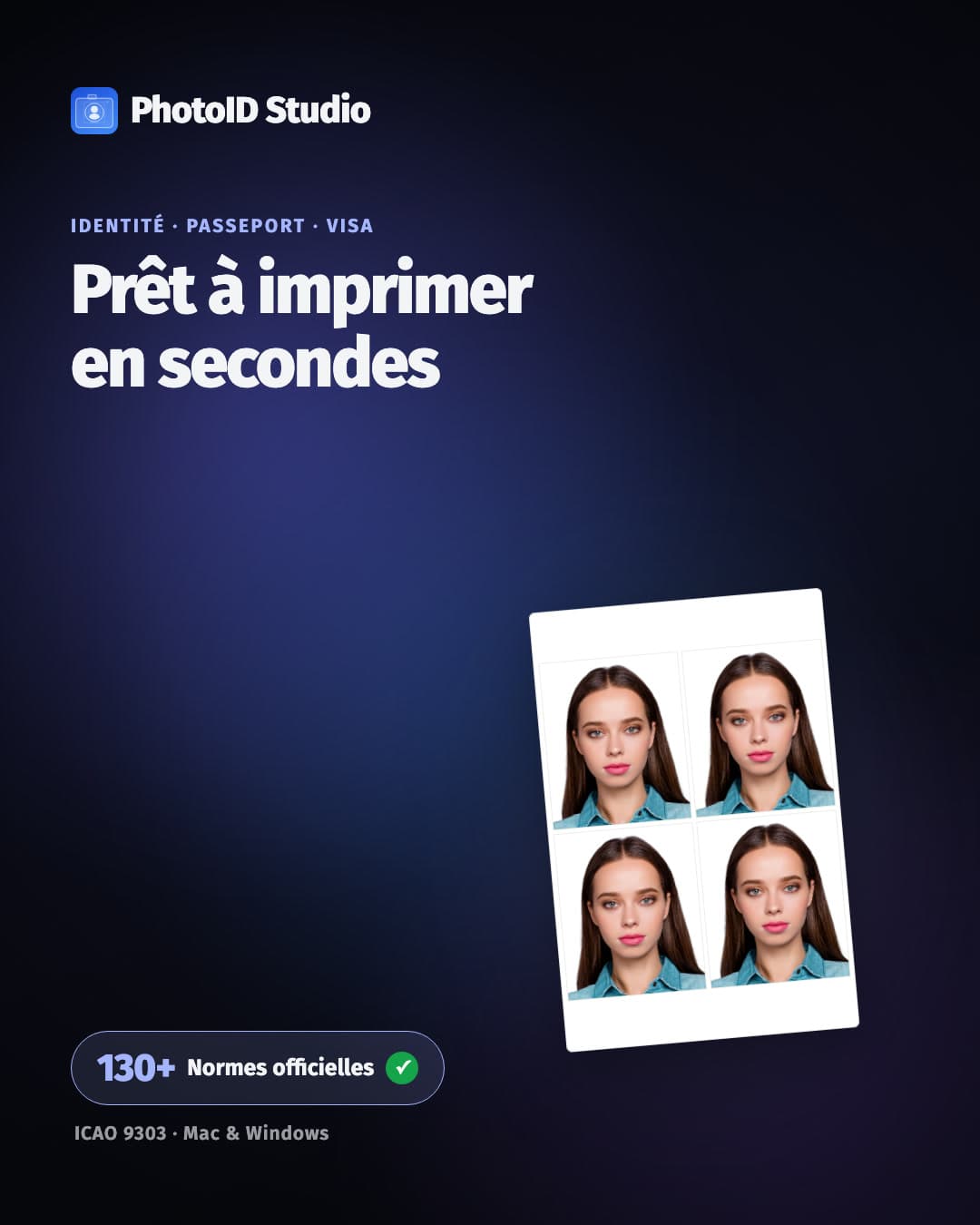 L’interface de PhotoID Studio recadrant une photo d’identité selon le modèle d’un pays