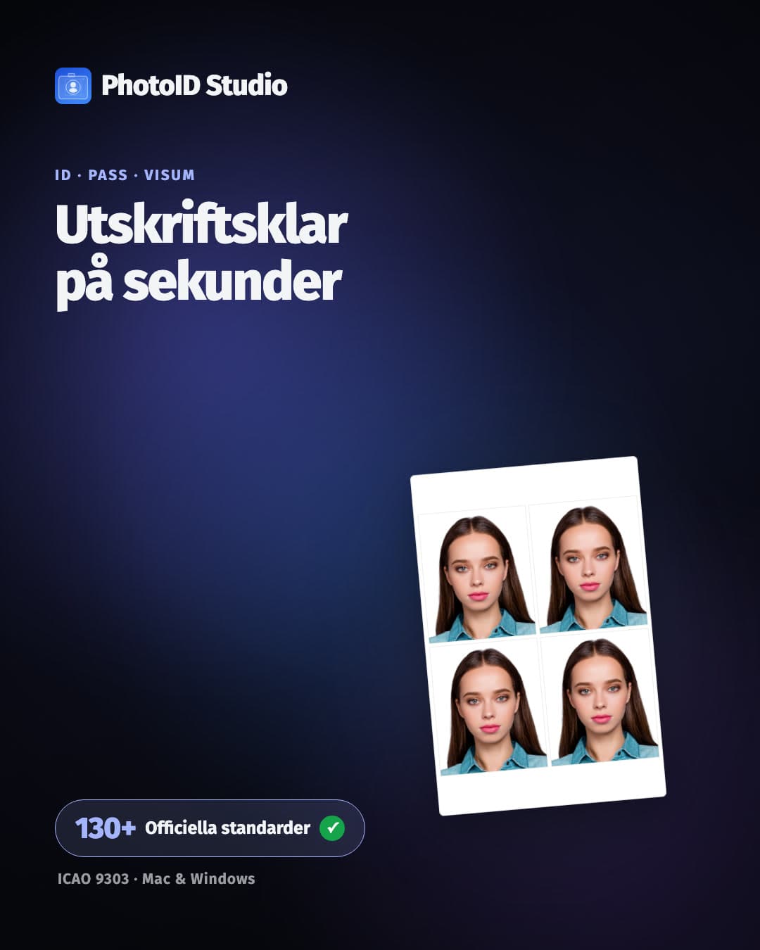 PhotoID Studio-gränssnittet som beskär ett ID-foto efter en landsmall